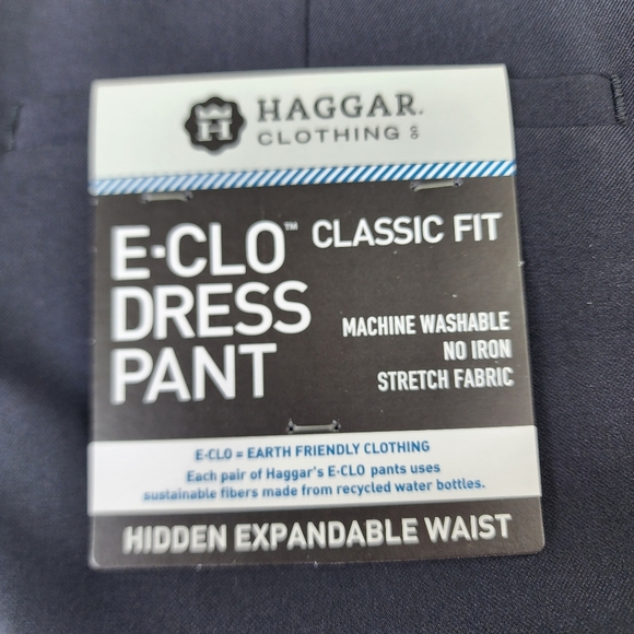 HAGGAR Mens Repreve Stria Classic Fit Flat Front Dress Pant Navy Blue Sz 42"x29" - Picture 10 of 12